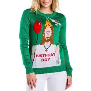 Women's Happy Birthday Jesus Ugly Christmas Sweater XS